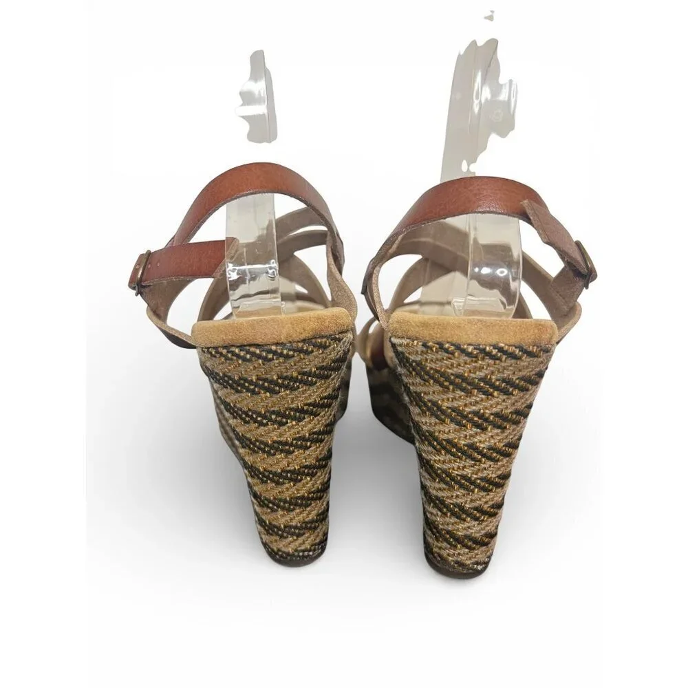 Jellypop Leather Strappy Sandal Wedges in Brown Size 9